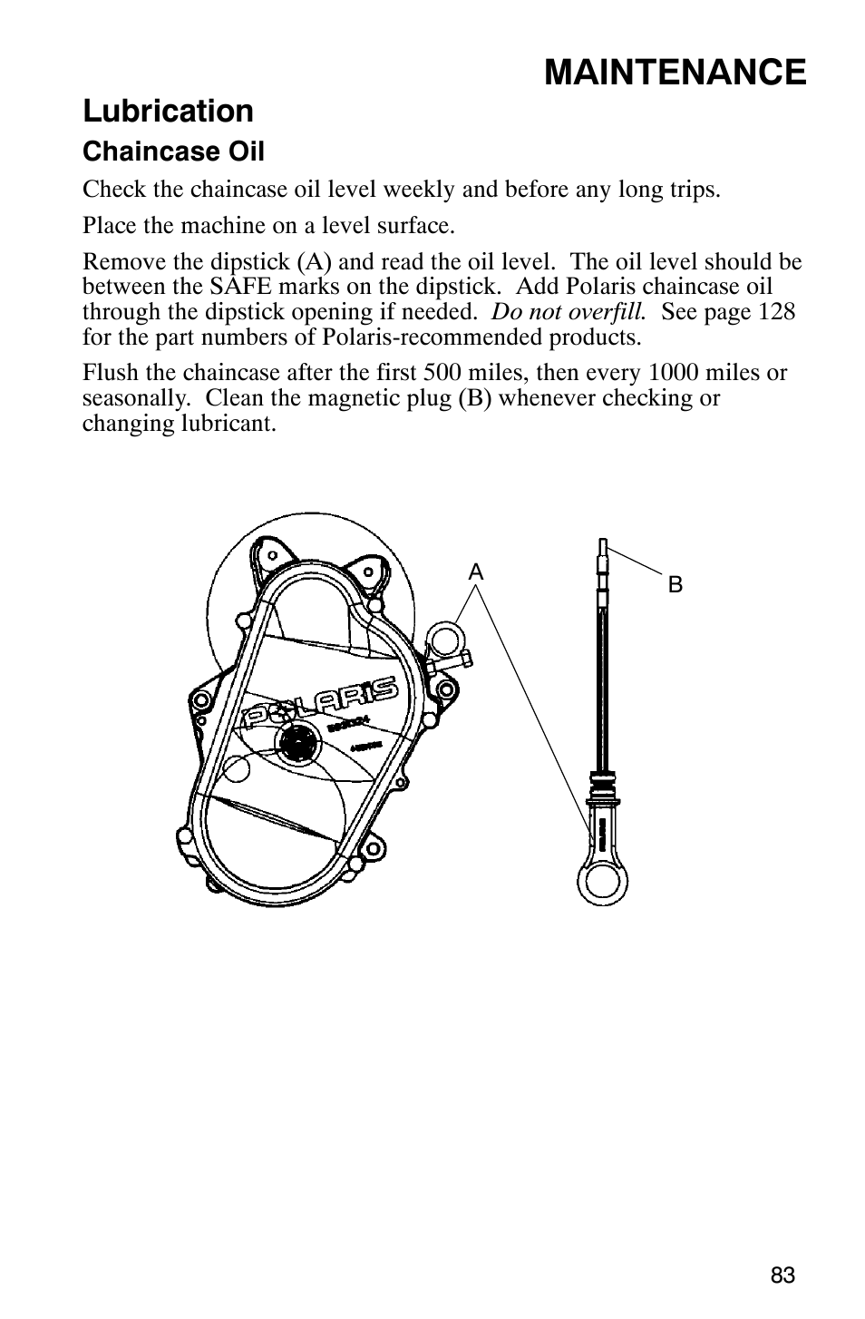 Maintenance, Lubrication | Polaris 2003 Frontier User Manual | Page 85 / 140