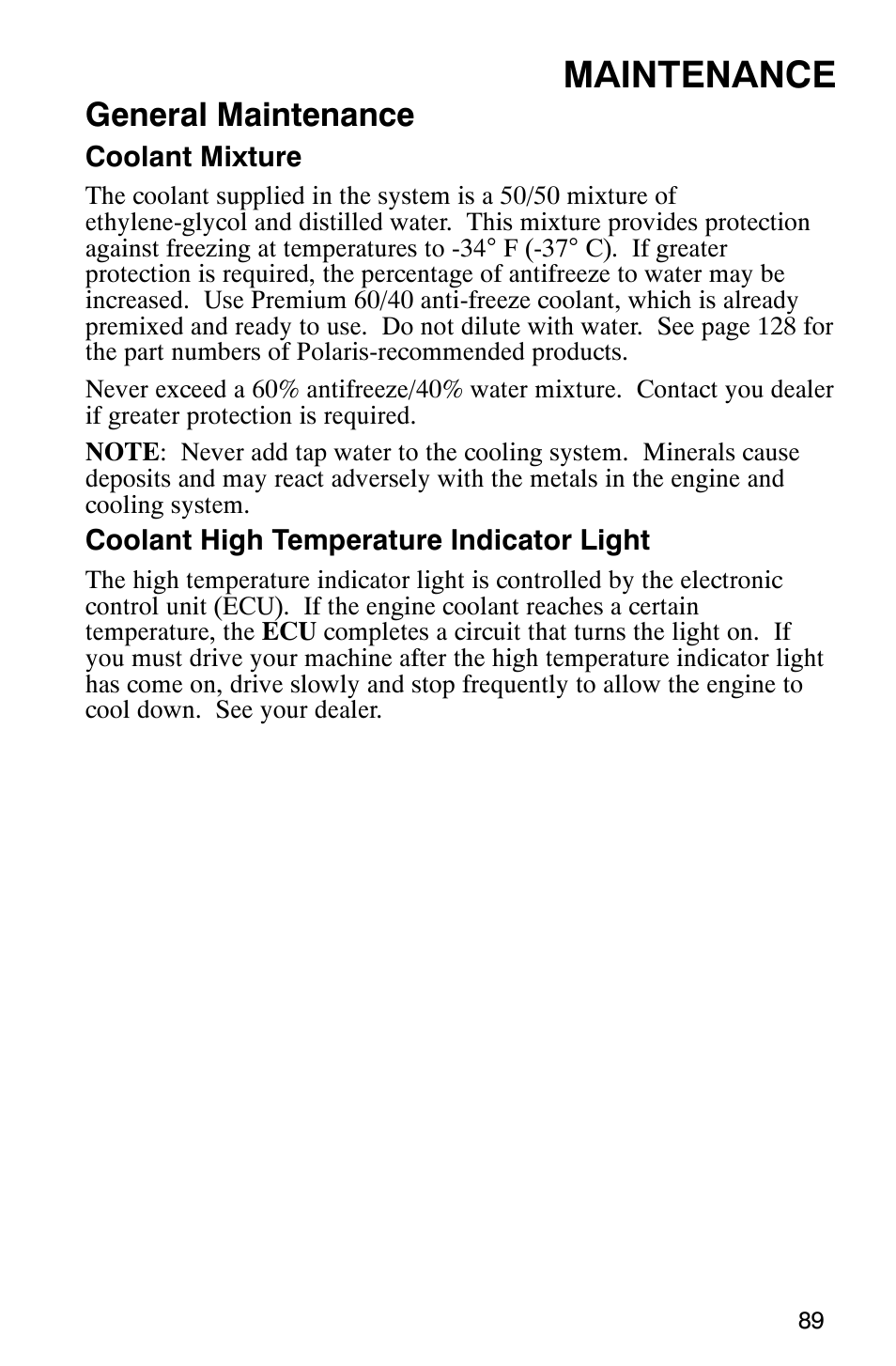 Maintenance, General maintenance | Polaris 2003 Frontier User Manual | Page 91 / 140