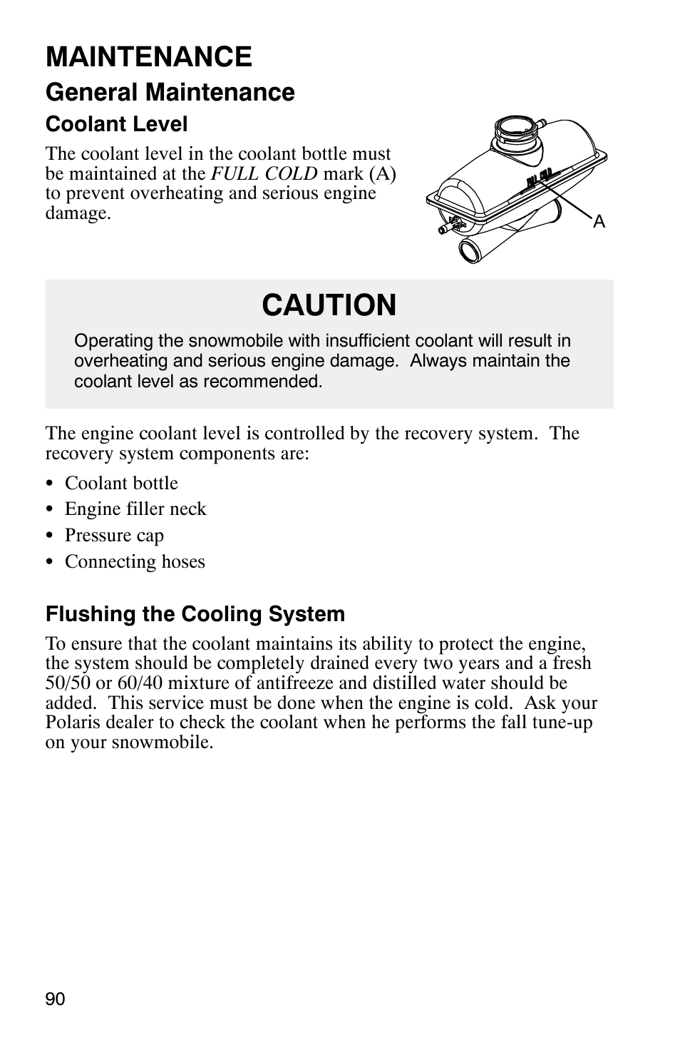 Caution, Maintenance, General maintenance | Polaris 2003 Frontier User Manual | Page 92 / 140