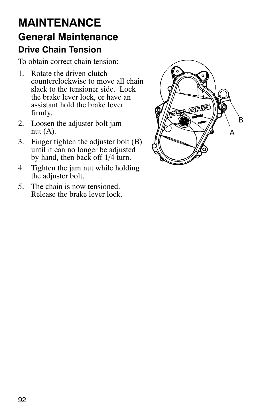 Maintenance, General maintenance | Polaris 2003 Frontier User Manual | Page 94 / 140