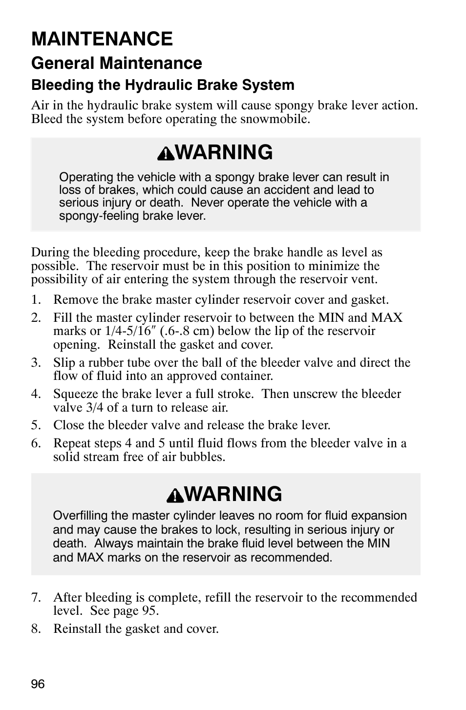Warning, Maintenance, General maintenance | Polaris 2003 Frontier User Manual | Page 98 / 140