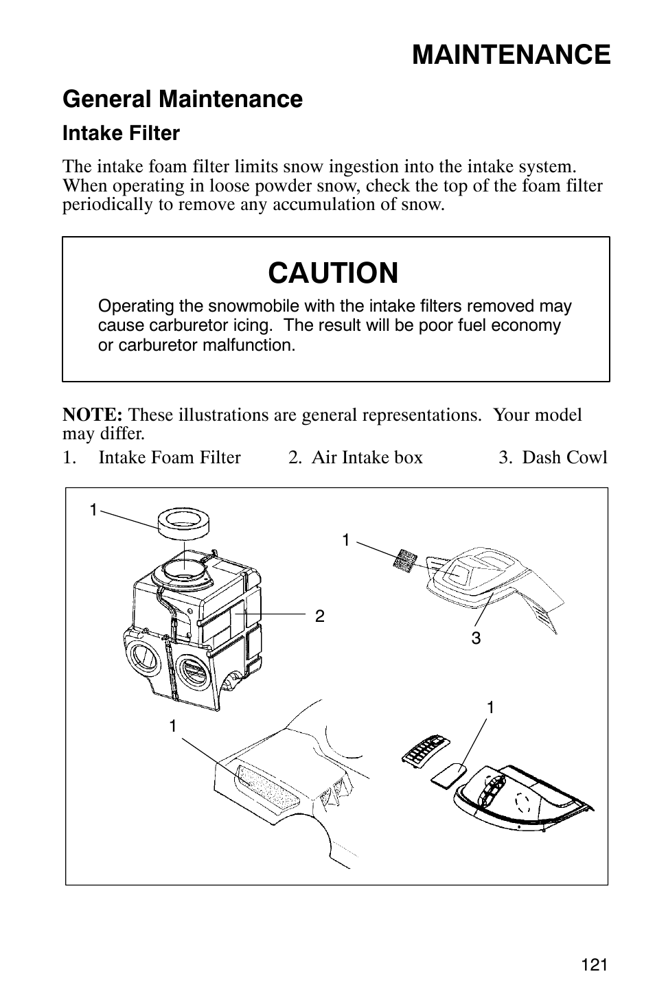 Caution, Maintenance, General maintenance | Polaris 2003 Universal Snowmobiles User Manual | Page 123 / 189
