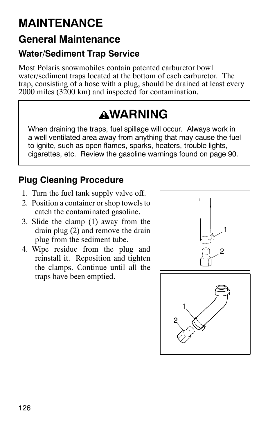 Warning, Maintenance, General maintenance | Polaris 2003 Universal Snowmobiles User Manual | Page 128 / 189