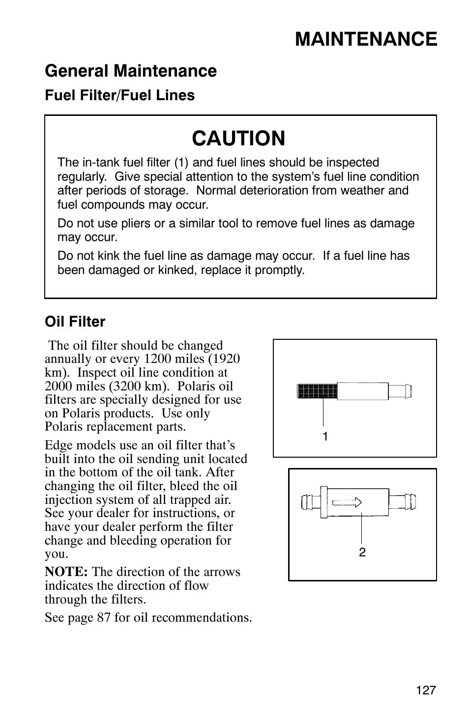 Caution, Maintenance, General maintenance | Polaris 2003 Universal Snowmobiles User Manual | Page 129 / 189