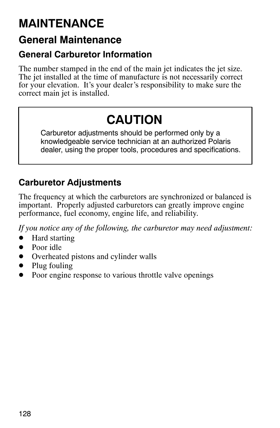 Caution, Maintenance, General maintenance | Polaris 2003 Universal Snowmobiles User Manual | Page 130 / 189