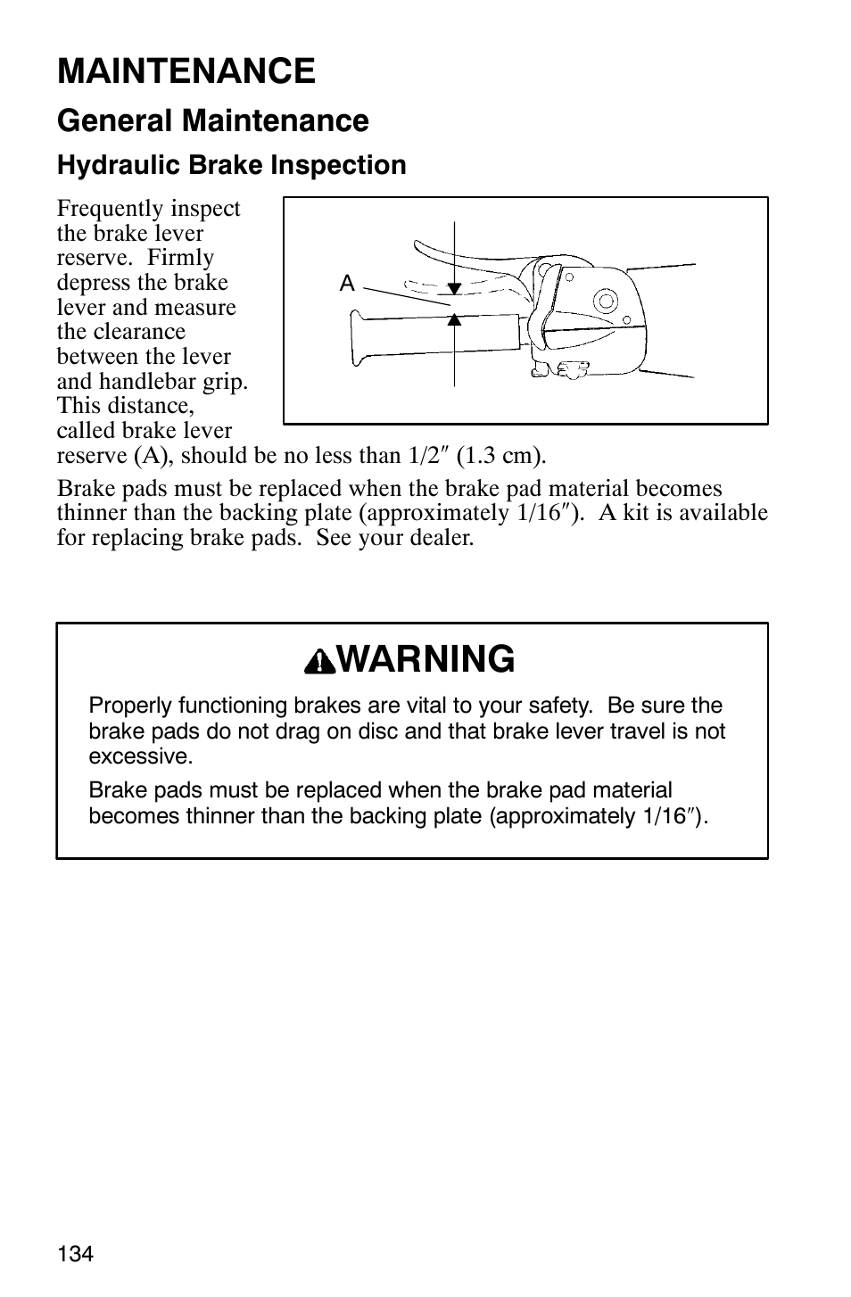 Warning, Maintenance, General maintenance | Polaris 2003 Universal Snowmobiles User Manual | Page 136 / 189