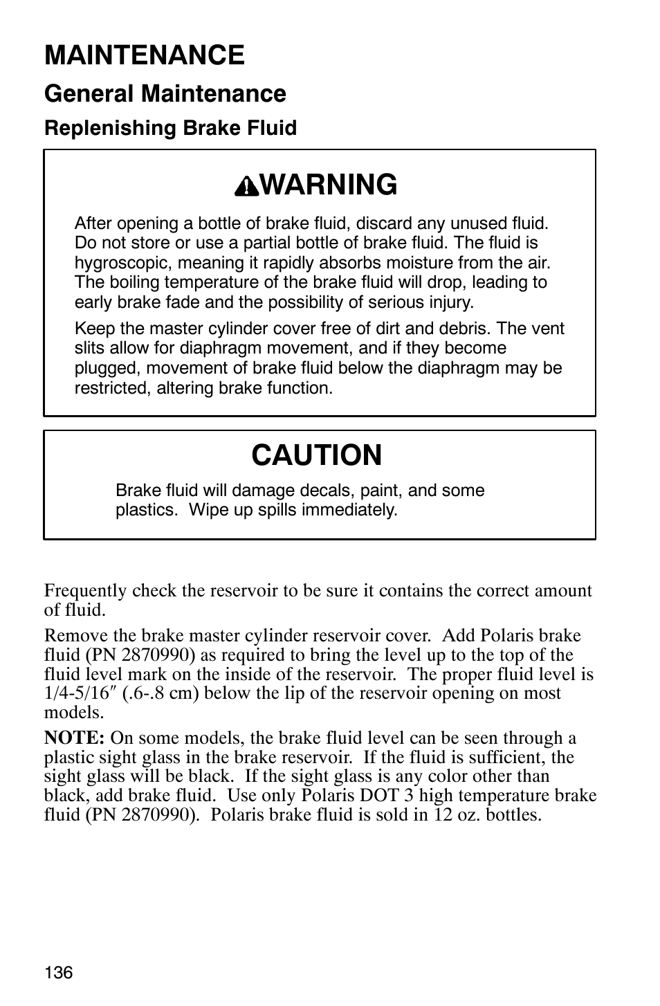 Warning, Caution, Maintenance | General maintenance | Polaris 2003 Universal Snowmobiles User Manual | Page 138 / 189