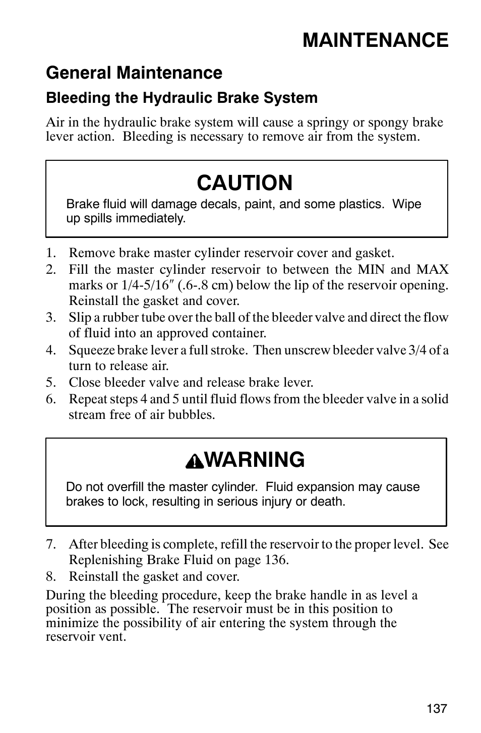 Caution, Warning, Maintenance | General maintenance | Polaris 2003 Universal Snowmobiles User Manual | Page 139 / 189