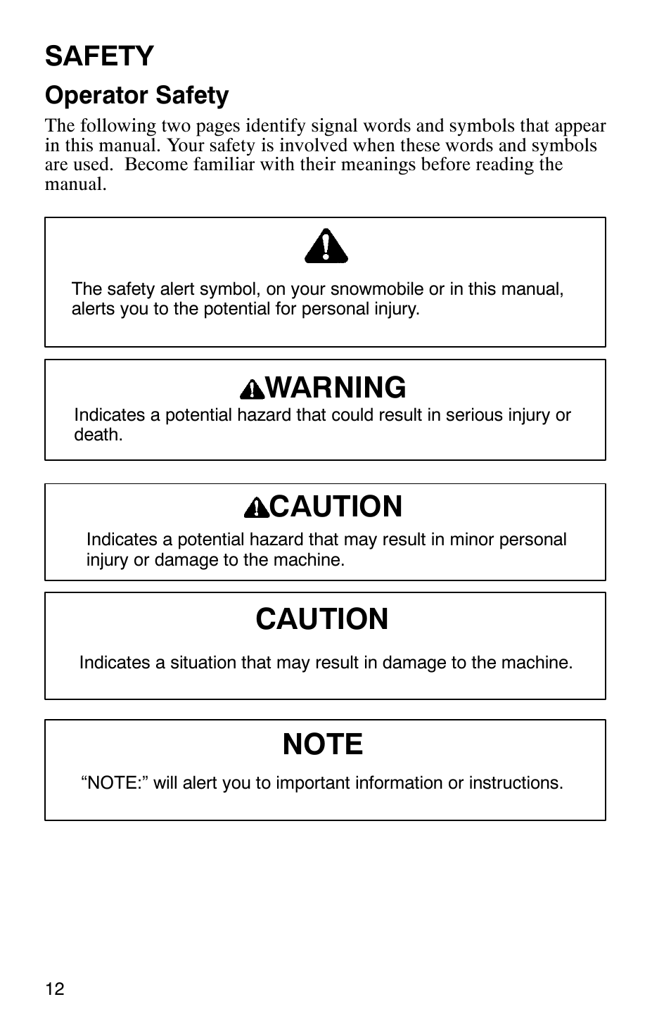 Caution, Safety, Operator safety | Polaris 2003 Universal Snowmobiles User Manual | Page 14 / 189