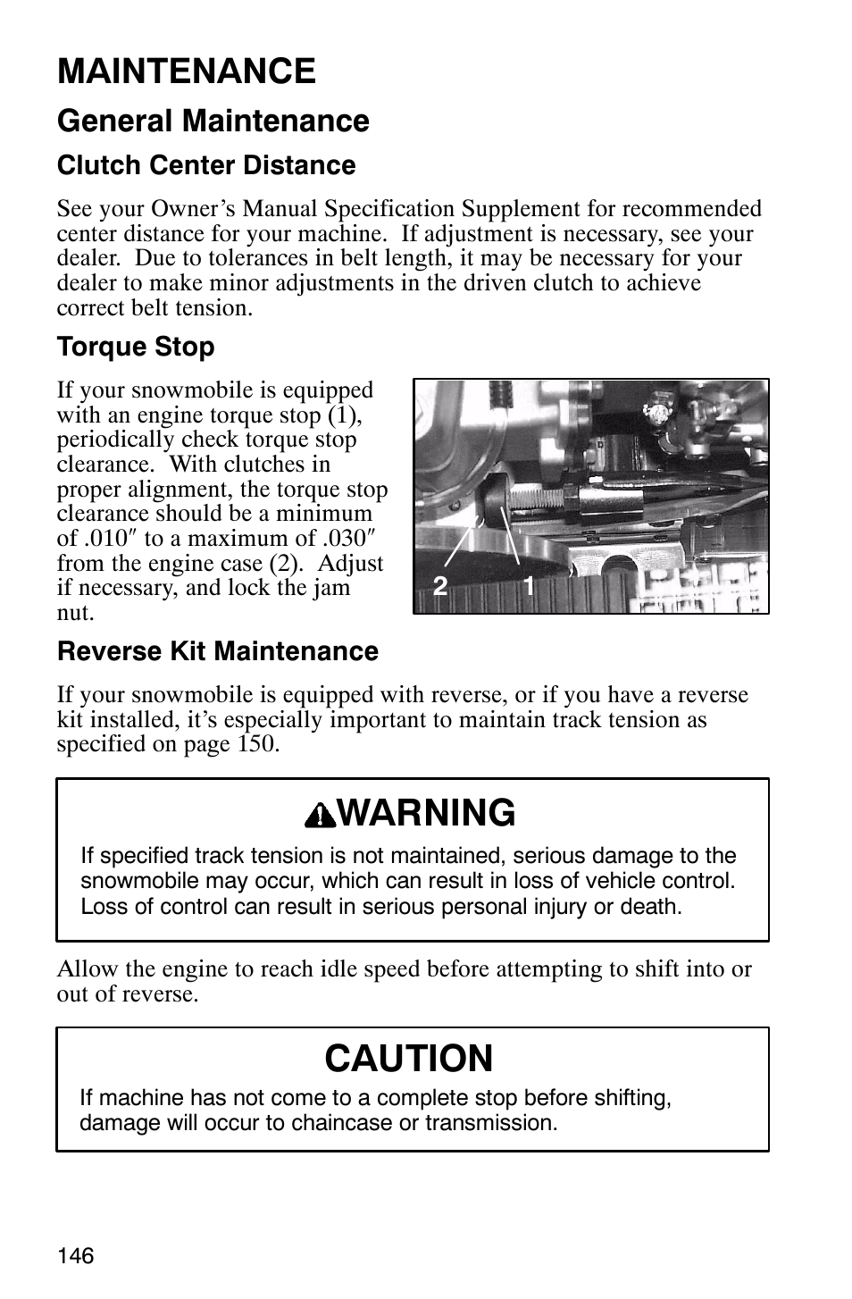 Warning, Caution, Maintenance | General maintenance | Polaris 2003 Universal Snowmobiles User Manual | Page 148 / 189