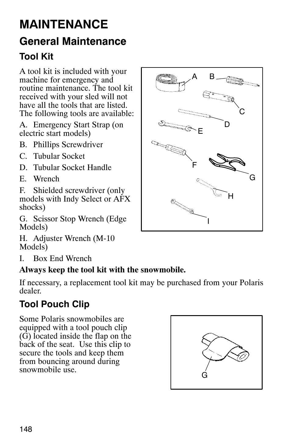 Maintenance, General maintenance | Polaris 2003 Universal Snowmobiles User Manual | Page 150 / 189