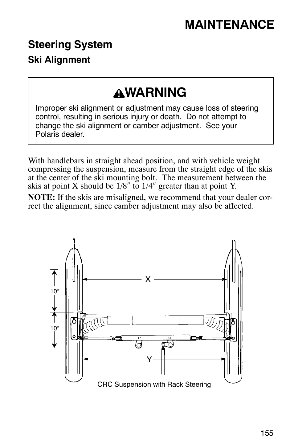 Warning, Maintenance, Steering system | Polaris 2003 Universal Snowmobiles User Manual | Page 157 / 189