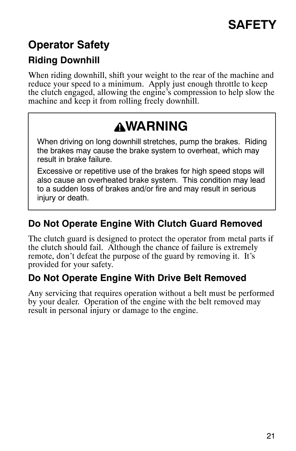 Warning, Safety, Operator safety | Polaris 2003 Universal Snowmobiles User Manual | Page 23 / 189