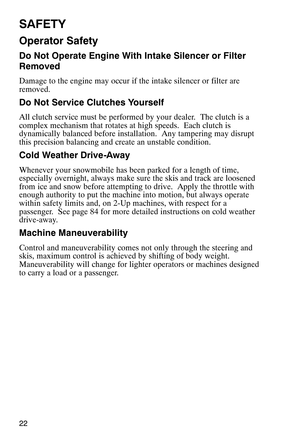 Safety, Operator safety | Polaris 2003 Universal Snowmobiles User Manual | Page 24 / 189