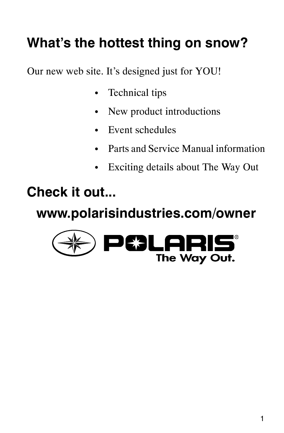 What’s the hottest thing on snow | Polaris 2003 Universal Snowmobiles User Manual | Page 3 / 189