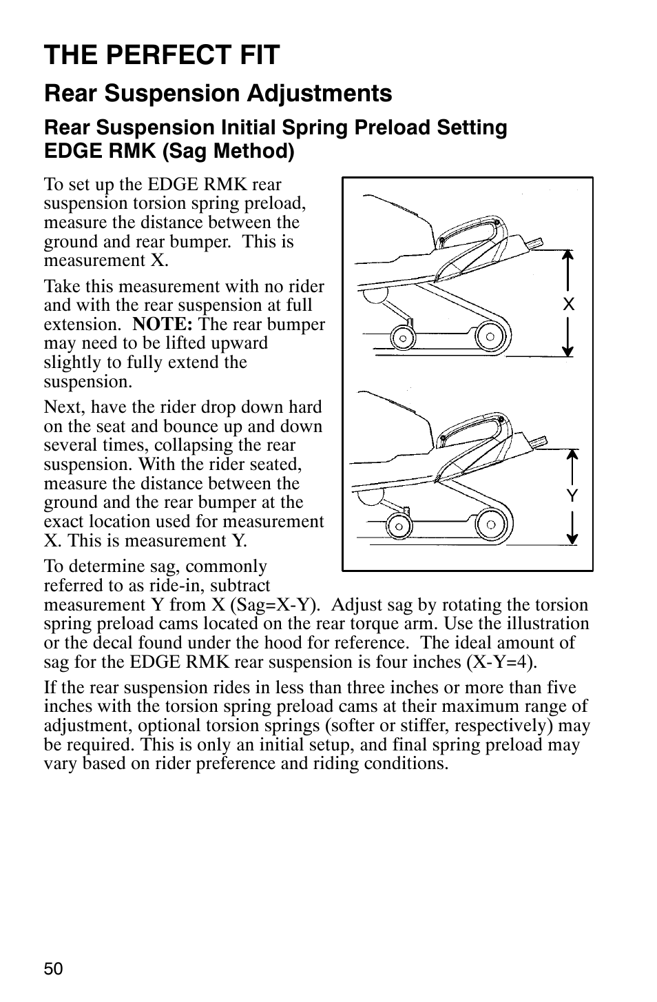The perfect fit, Rear suspension adjustments | Polaris 2003 Universal Snowmobiles User Manual | Page 52 / 189