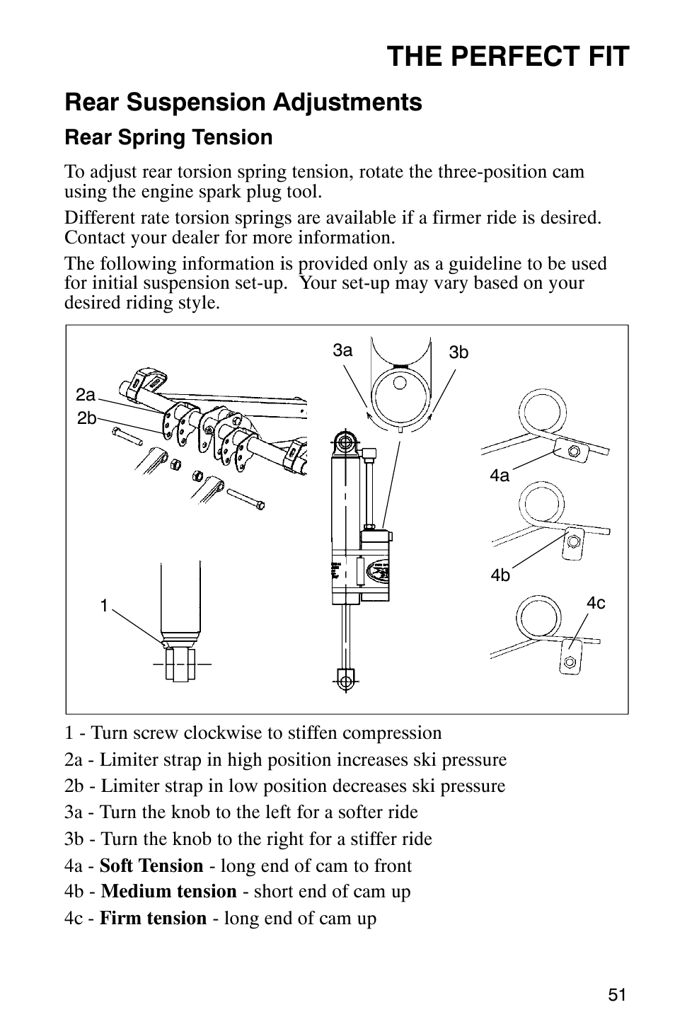 The perfect fit, Rear suspension adjustments | Polaris 2003 Universal Snowmobiles User Manual | Page 53 / 189