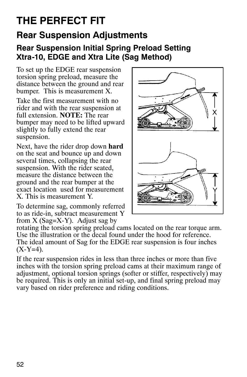 The perfect fit, Rear suspension adjustments | Polaris 2003 Universal Snowmobiles User Manual | Page 54 / 189