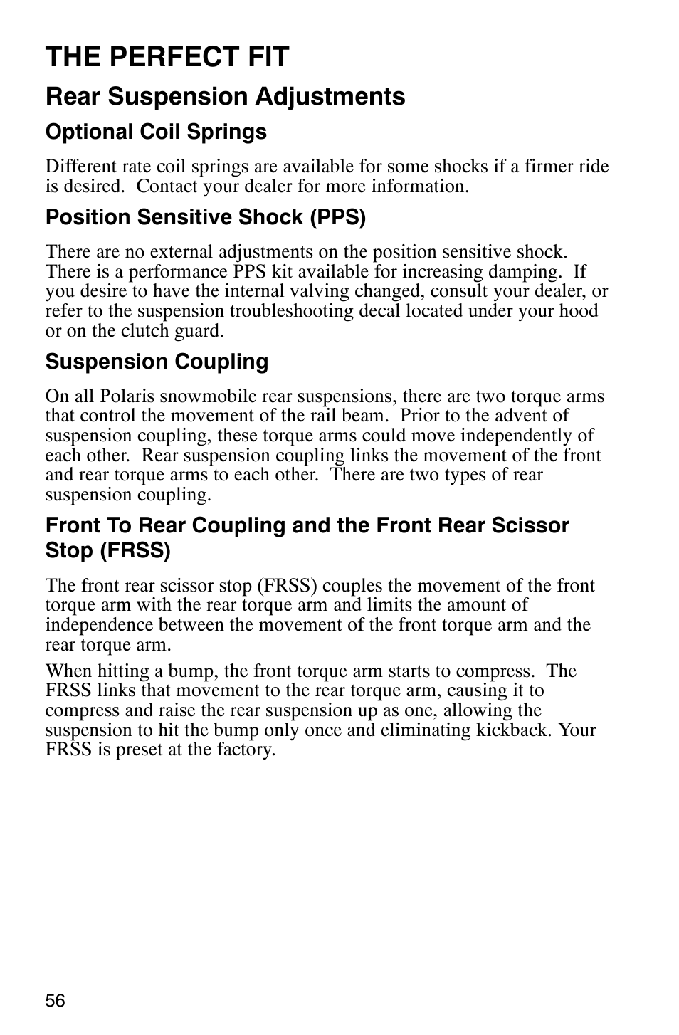 The perfect fit, Rear suspension adjustments | Polaris 2003 Universal Snowmobiles User Manual | Page 58 / 189