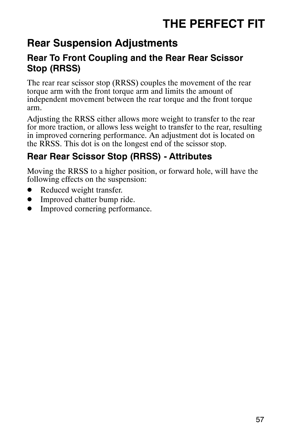 The perfect fit, Rear suspension adjustments | Polaris 2003 Universal Snowmobiles User Manual | Page 59 / 189