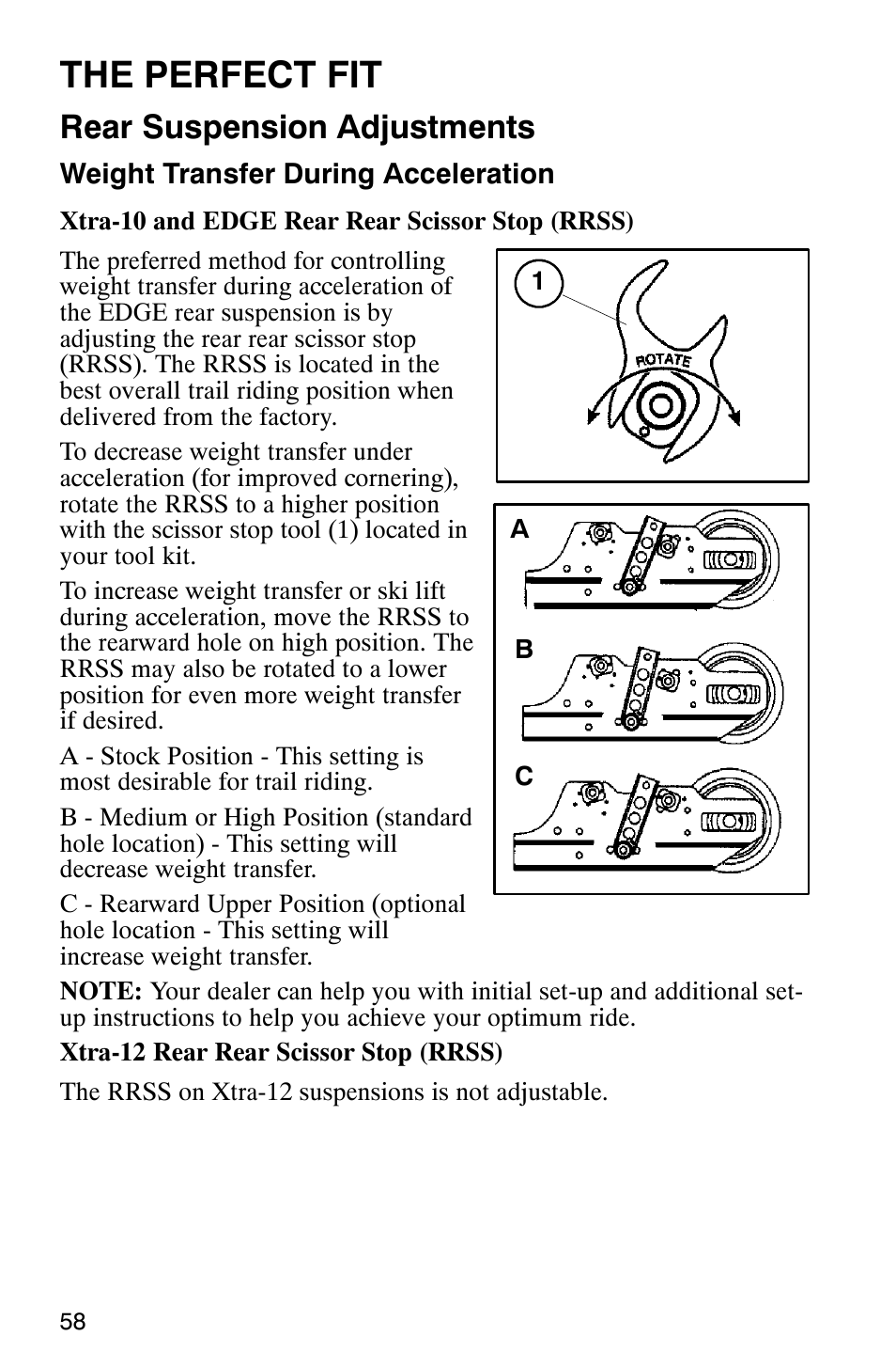 The perfect fit, Rear suspension adjustments | Polaris 2003 Universal Snowmobiles User Manual | Page 60 / 189