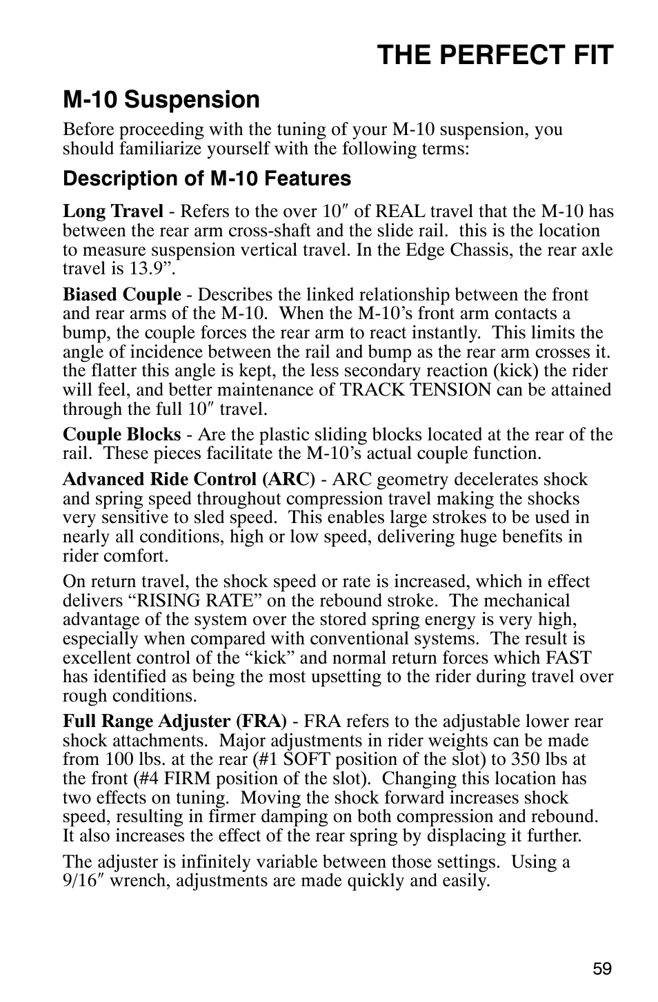 The perfect fit, M-10 suspension | Polaris 2003 Universal Snowmobiles User Manual | Page 61 / 189