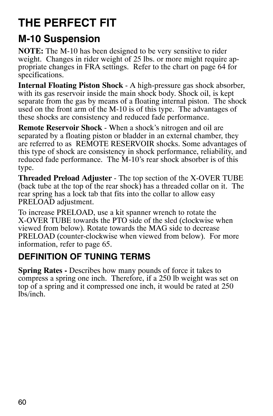 The perfect fit, M-10 suspension | Polaris 2003 Universal Snowmobiles User Manual | Page 62 / 189