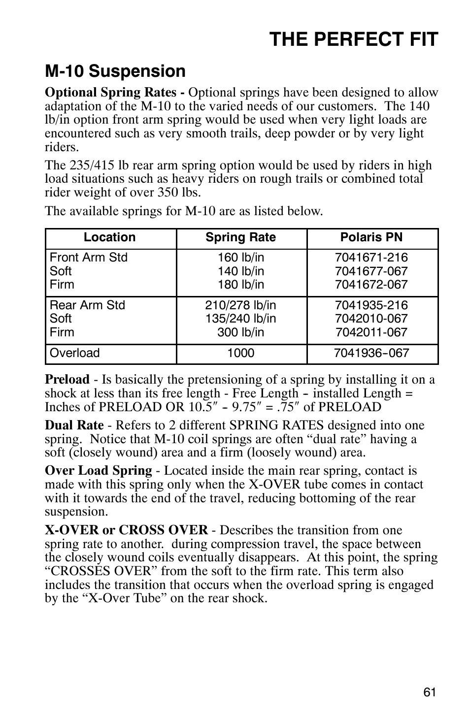 The perfect fit, M-10 suspension | Polaris 2003 Universal Snowmobiles User Manual | Page 63 / 189