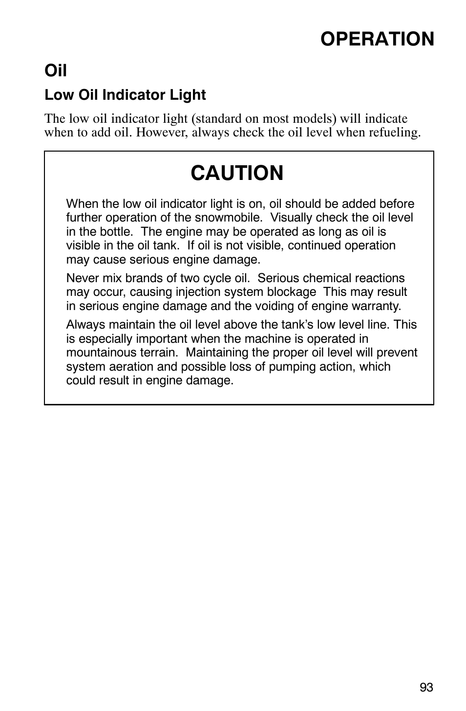 Caution, Operation | Polaris 2003 Universal Snowmobiles User Manual | Page 95 / 189