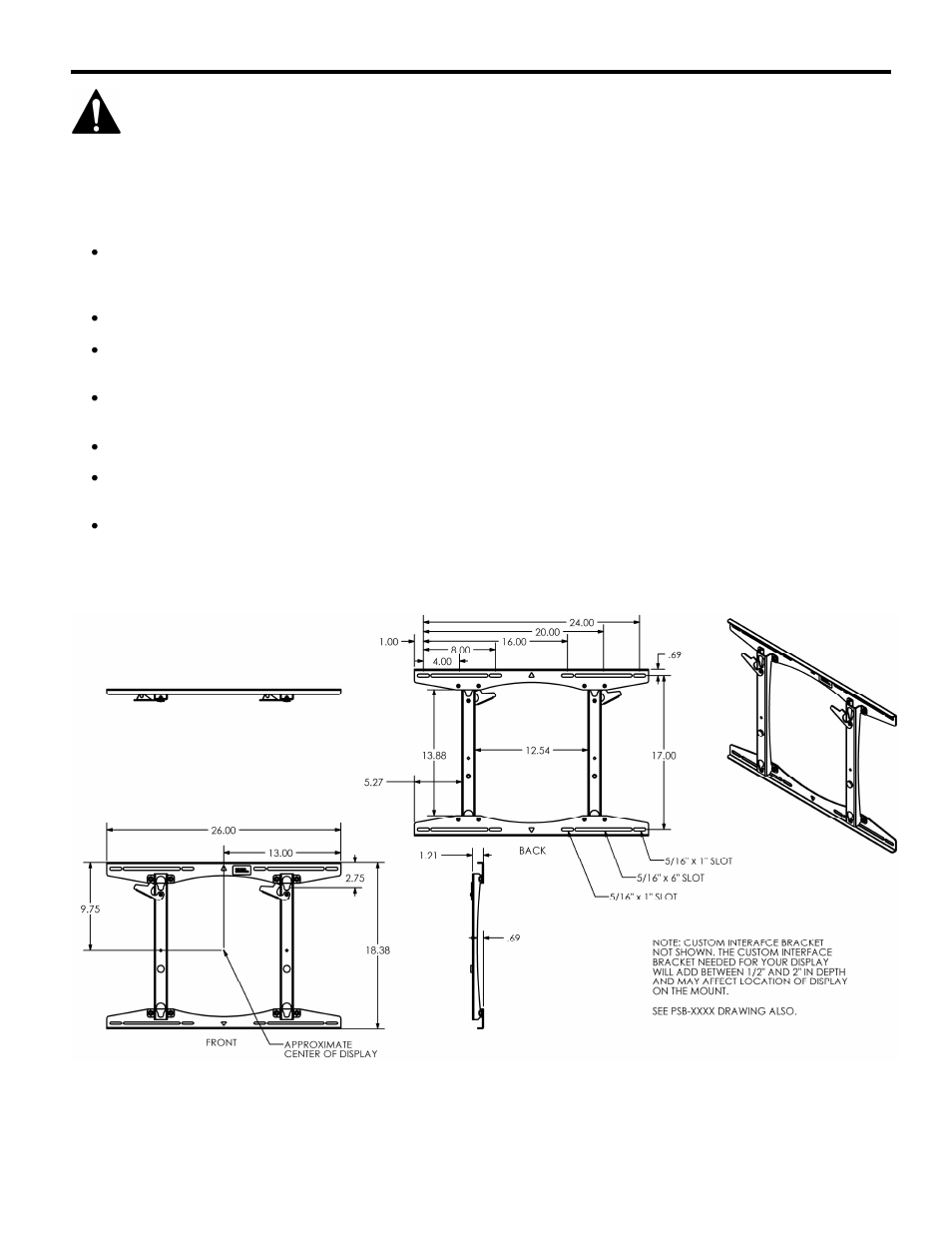 Dimensional drawing, Important warnings and cautions | Chief Manufacturing PST 2000 Series User Manual | Page 2 / 8
