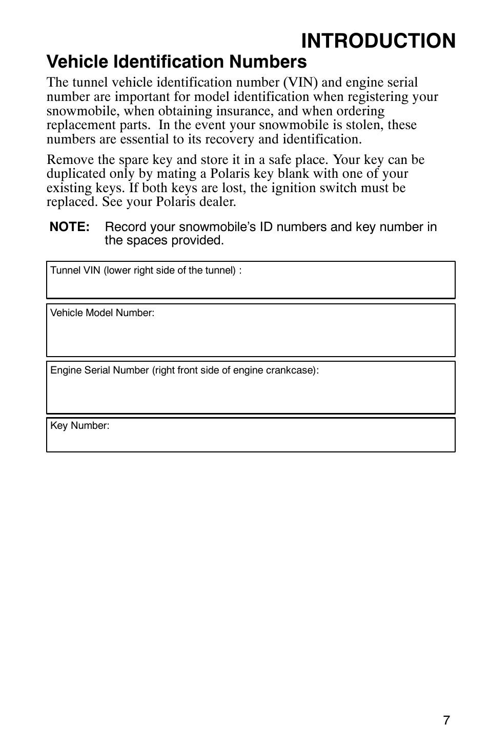 Introduction, Vehicle identification numbers | Polaris 2005 RMK User Manual | Page 10 / 130