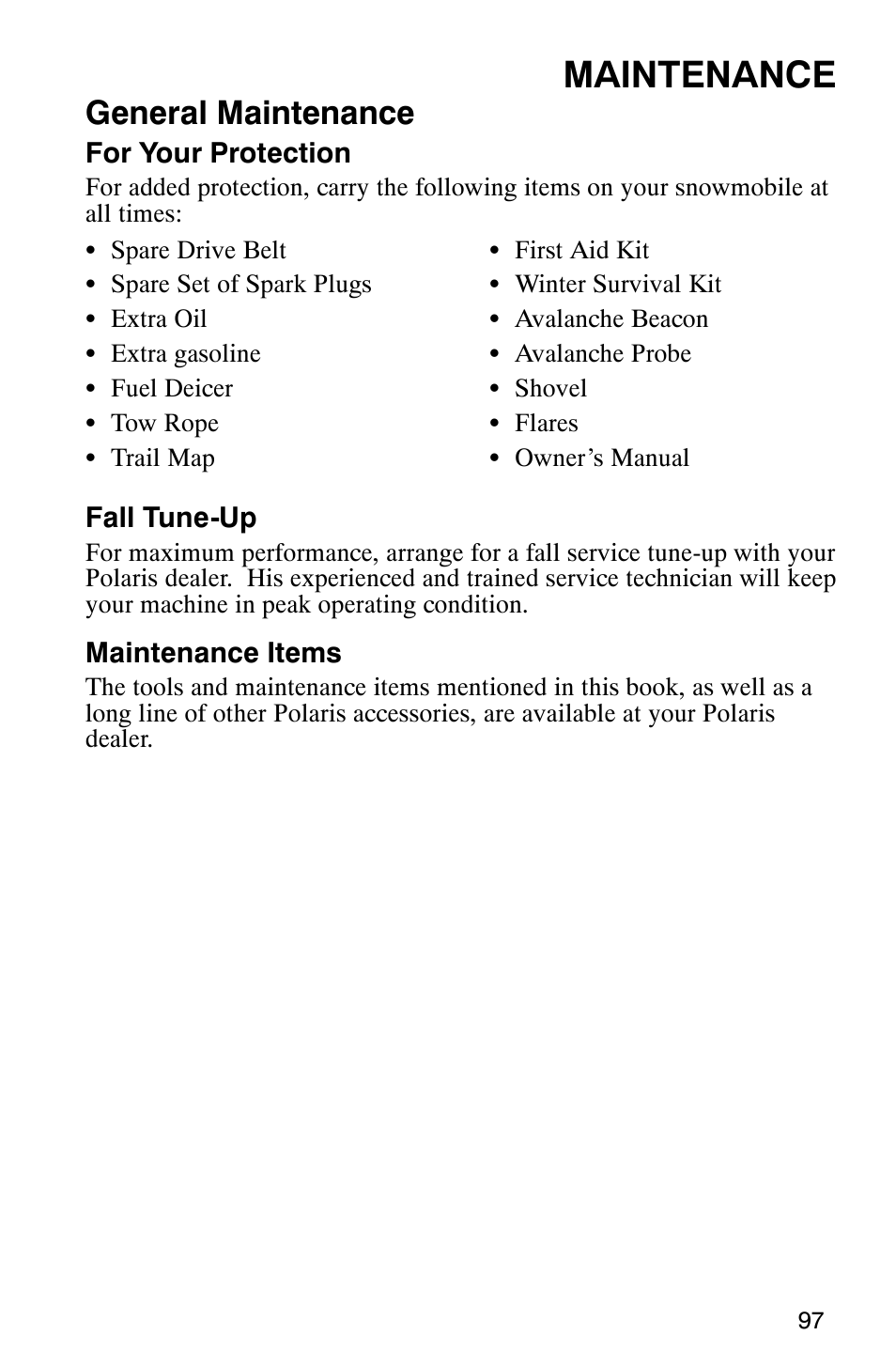 Maintenance, General maintenance | Polaris 2005 RMK User Manual | Page 100 / 130