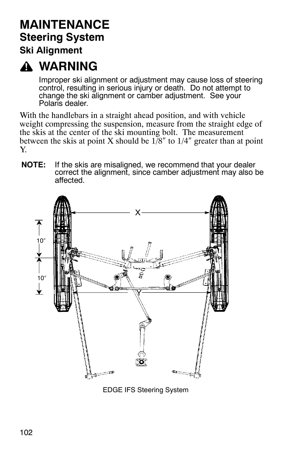 Maintenance, Warning, Steering system | Polaris 2005 RMK User Manual | Page 105 / 130