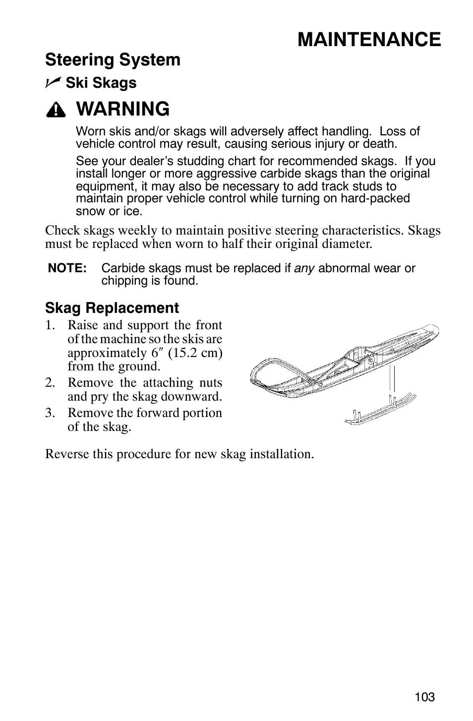 Maintenance, Warning, Steering system n | Polaris 2005 RMK User Manual | Page 106 / 130