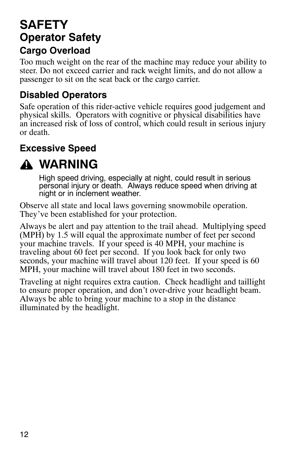 Safety, Warning, Operator safety | Polaris 2005 RMK User Manual | Page 15 / 130