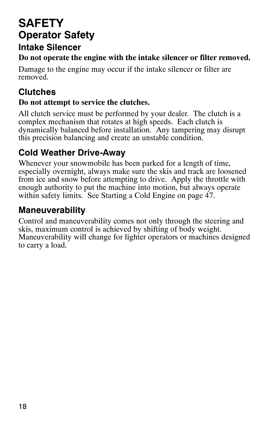 Safety, Operator safety | Polaris 2005 RMK User Manual | Page 21 / 130