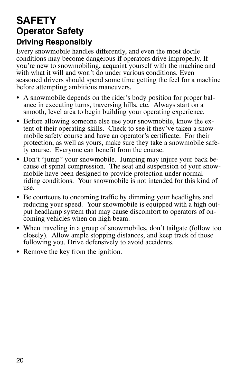 Safety, Operator safety | Polaris 2005 RMK User Manual | Page 23 / 130