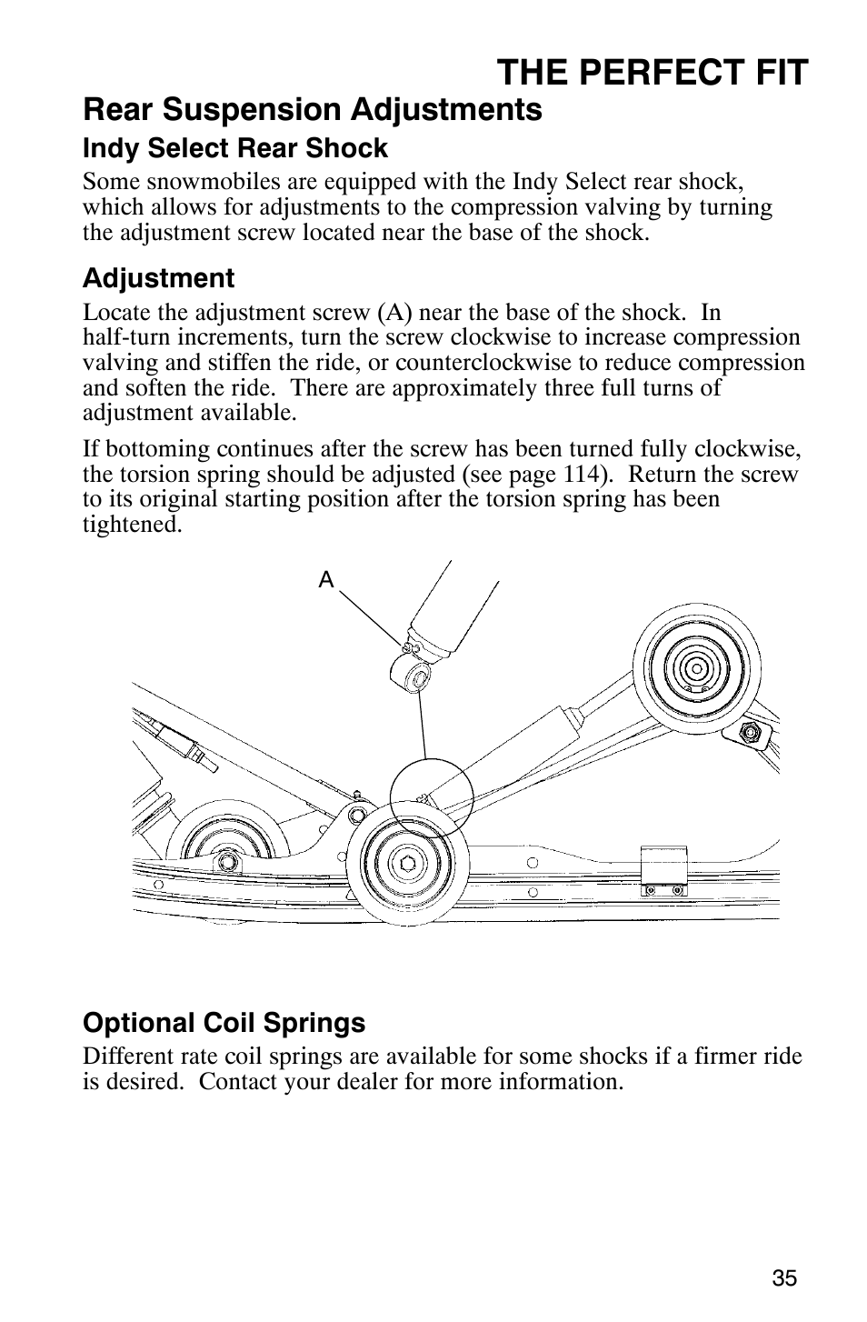 The perfect fit, Rear suspension adjustments | Polaris 2005 RMK User Manual | Page 38 / 130