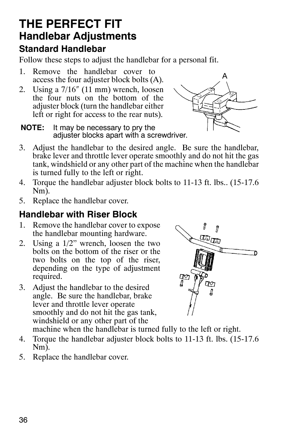 The perfect fit, Handlebar adjustments | Polaris 2005 RMK User Manual | Page 39 / 130