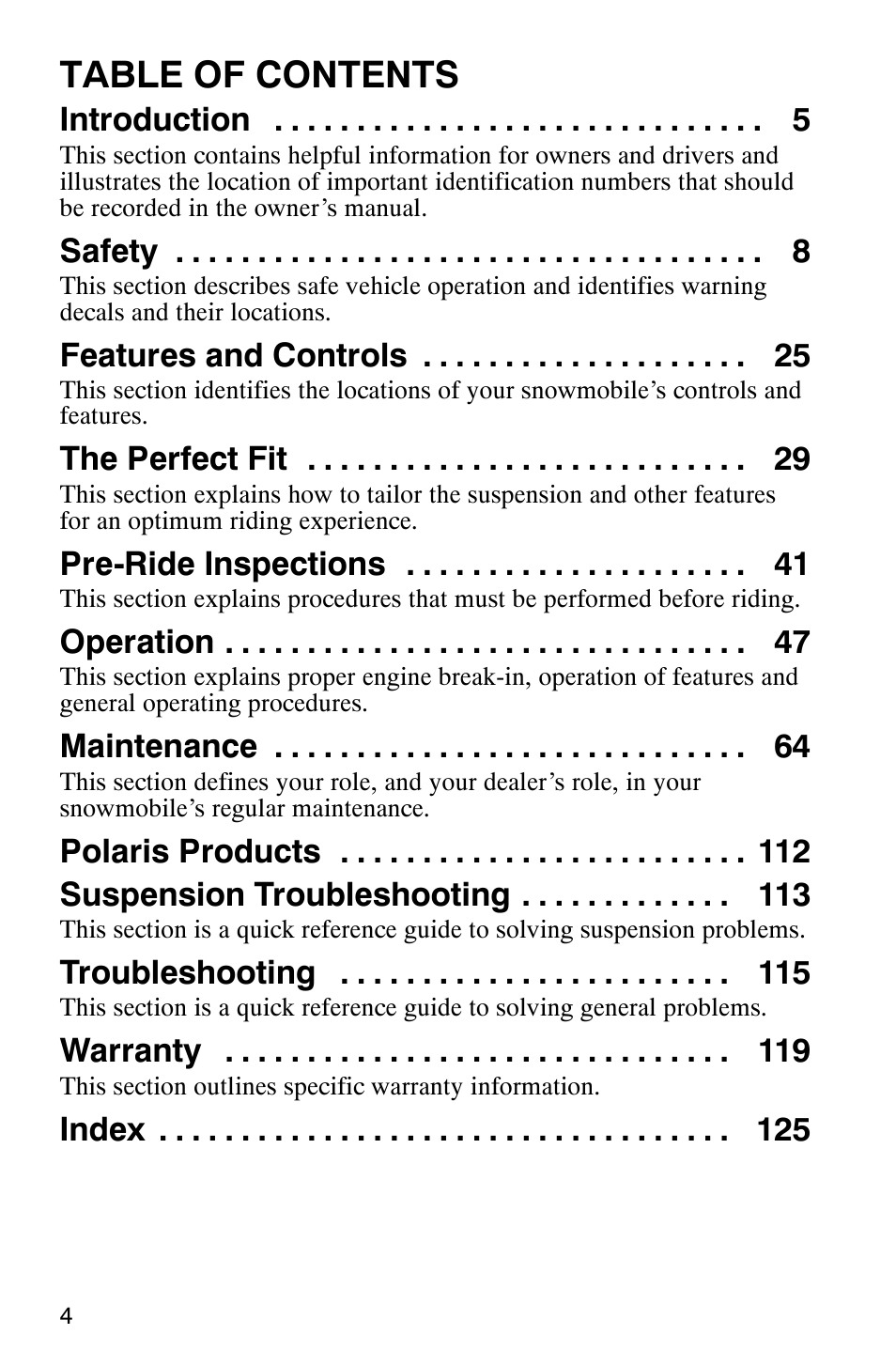 Polaris 2005 RMK User Manual | Page 7 / 130