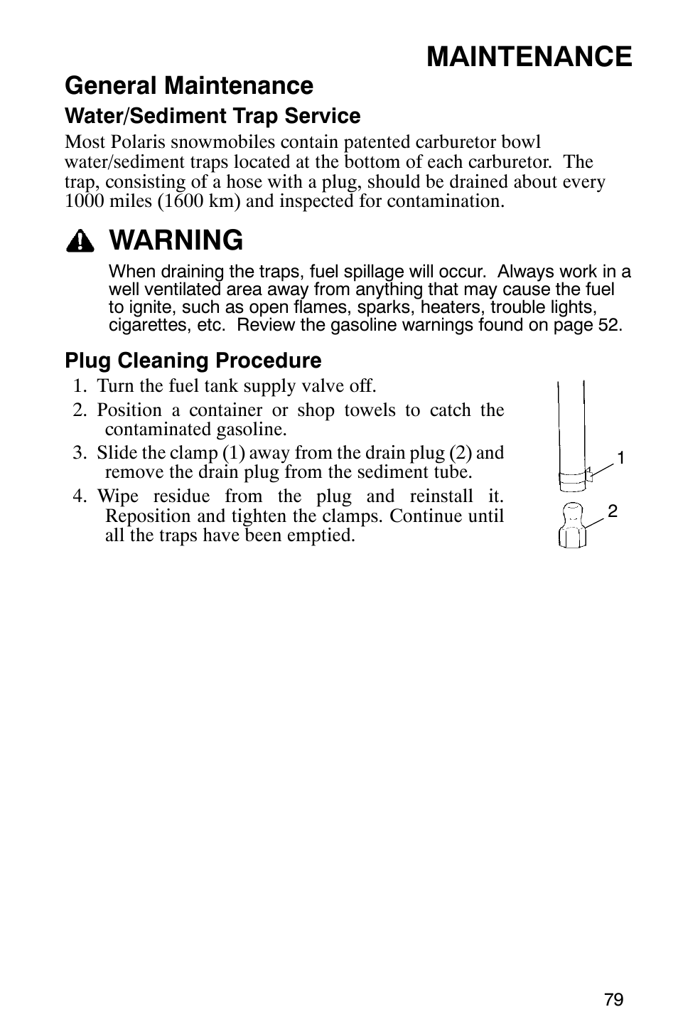 Maintenance, Warning, General maintenance | Polaris 2005 RMK User Manual | Page 82 / 130