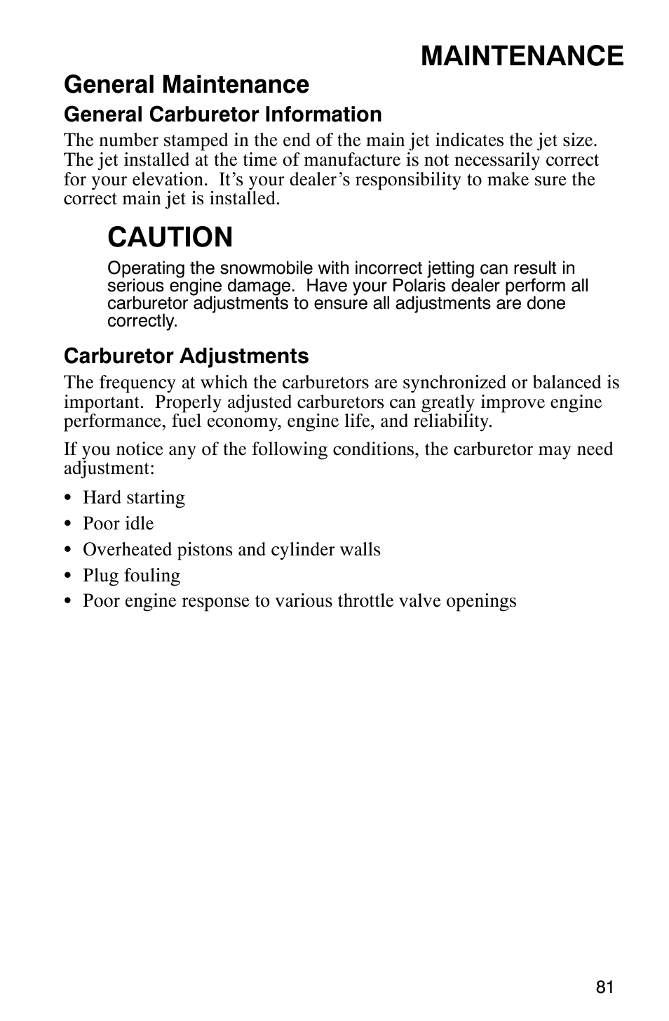 Maintenance, Caution, General maintenance | Polaris 2005 RMK User Manual | Page 84 / 130