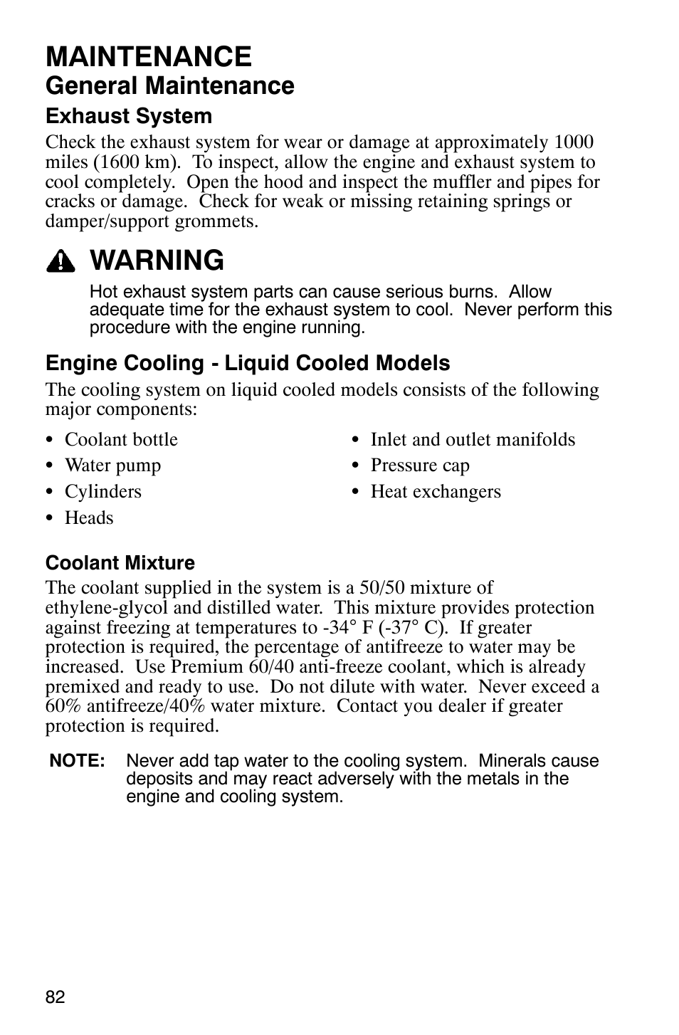 Maintenance, Warning, General maintenance | Polaris 2005 RMK User Manual | Page 85 / 130