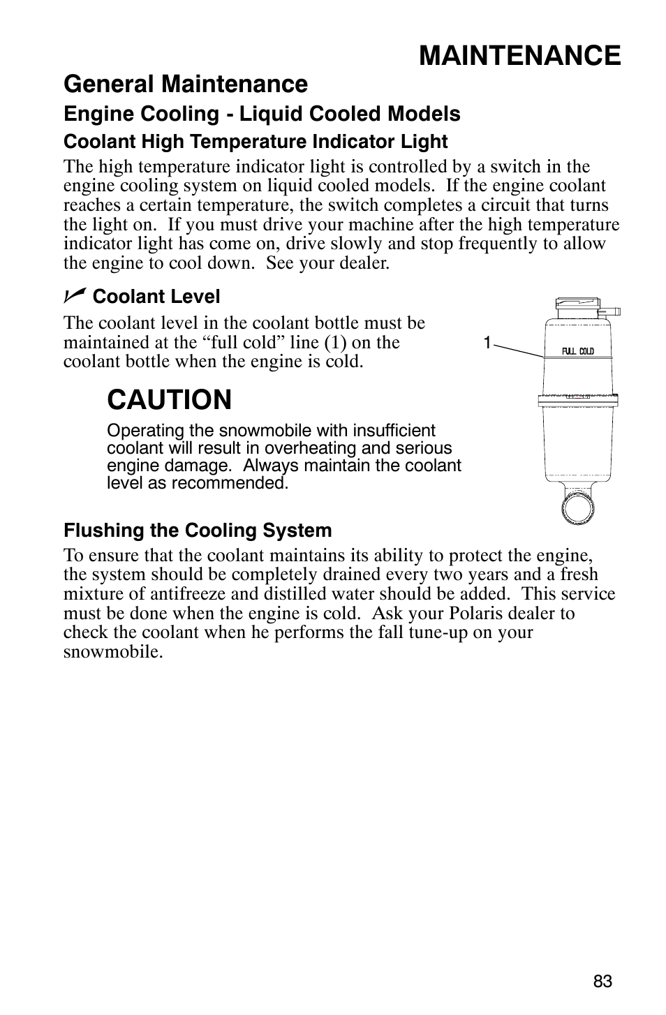 Maintenance, Caution, General maintenance | Polaris 2005 RMK User Manual | Page 86 / 130