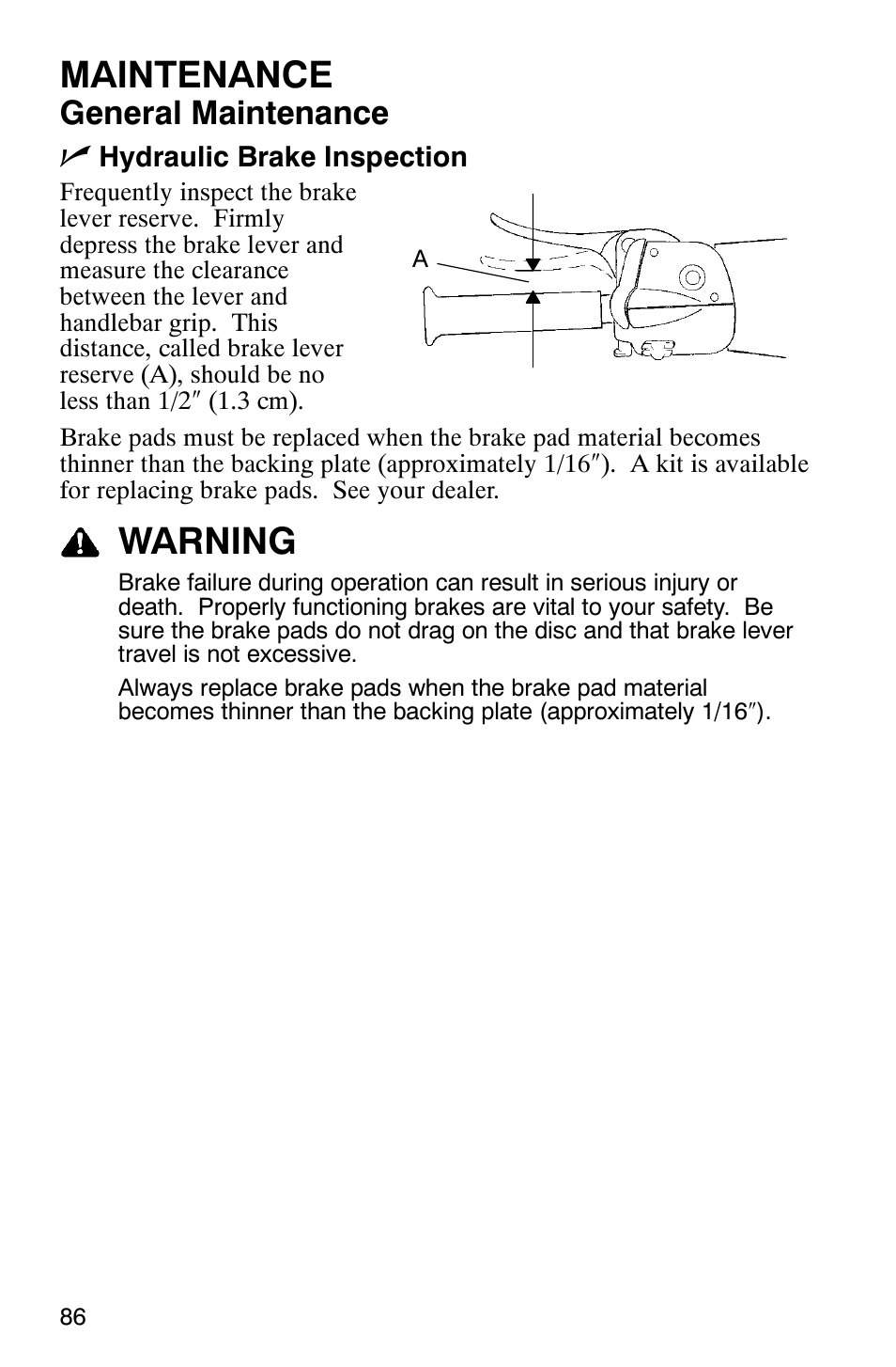 Maintenance, Warning, General maintenance n | Polaris 2005 RMK User Manual | Page 89 / 130