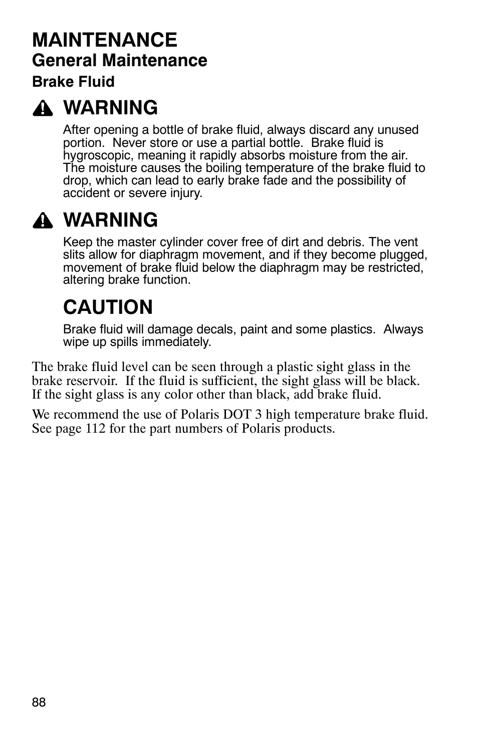 Maintenance, Warning, Caution | General maintenance | Polaris 2005 RMK User Manual | Page 91 / 130