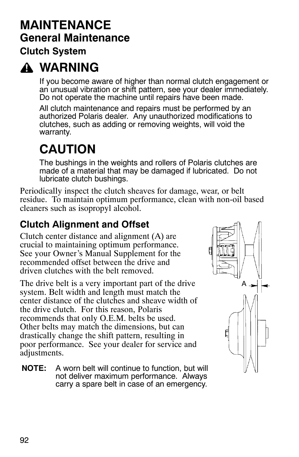 Maintenance, Warning, Caution | General maintenance | Polaris 2005 RMK User Manual | Page 95 / 130