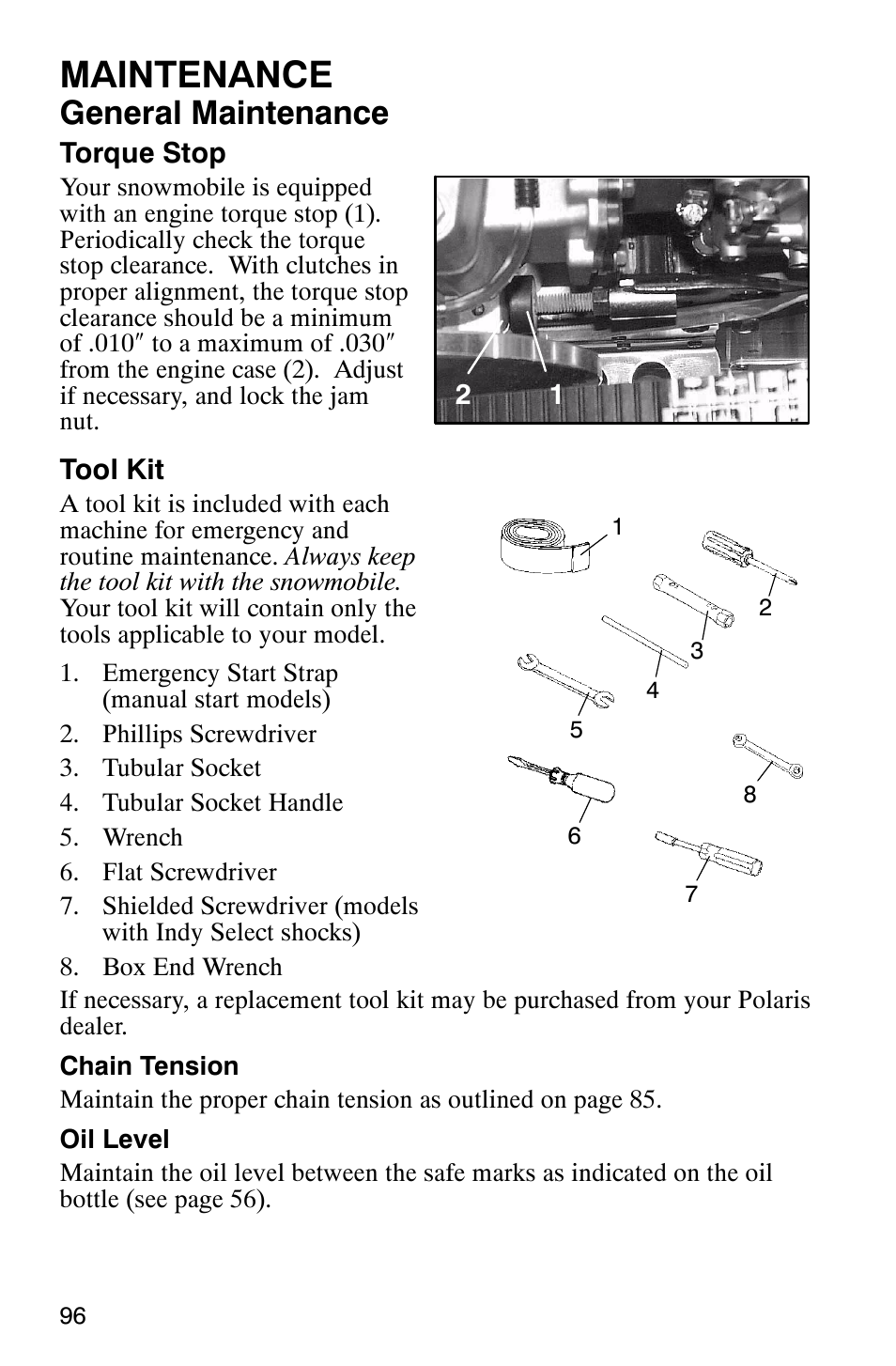 Maintenance, General maintenance | Polaris 2005 RMK User Manual | Page 99 / 130