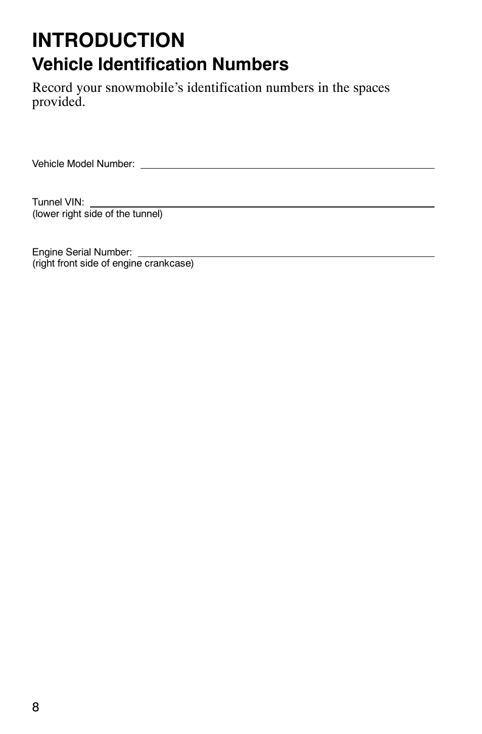 Introduction, Vehicle identification numbers | Polaris 2005 440 IQ User Manual | Page 11 / 122