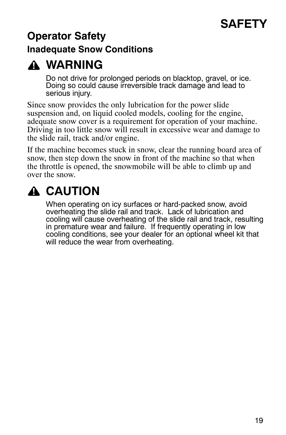 Safety, Warning, Caution | Operator safety | Polaris 2005 440 IQ User Manual | Page 22 / 122